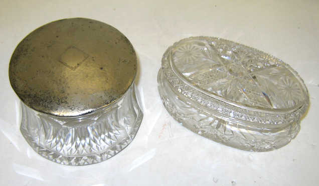 Appraisal: TWO CUT GLASS DRESSER BOXES A round with cut panels