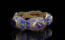 Appraisal: Enamel Amethyst Bracelet ca early mid th Century Sterling silver