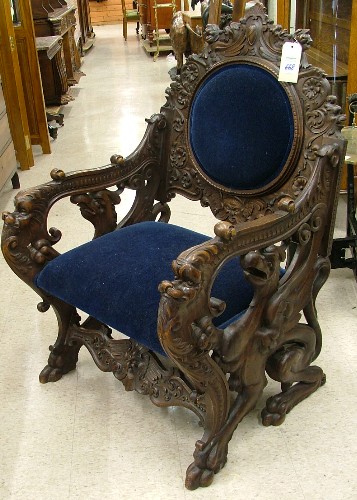 Appraisal: ITALIAN RENAISSANCE STYLE CARVED WALNUT THRONE CHAIR American or English