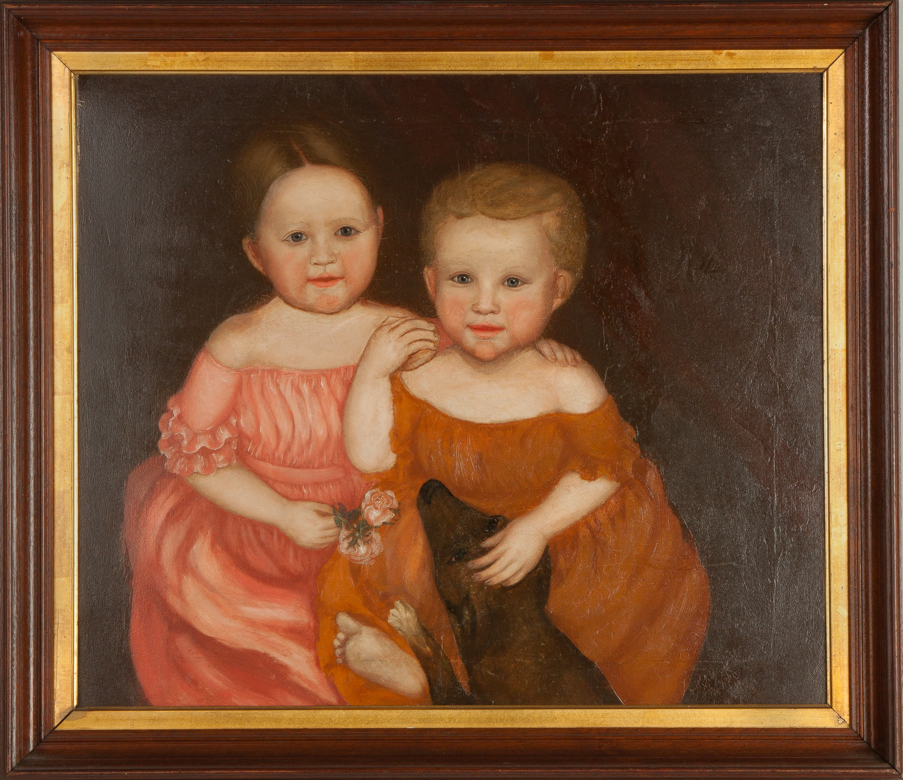 Appraisal: Portrait of Children with Dog Mid th century Oil on