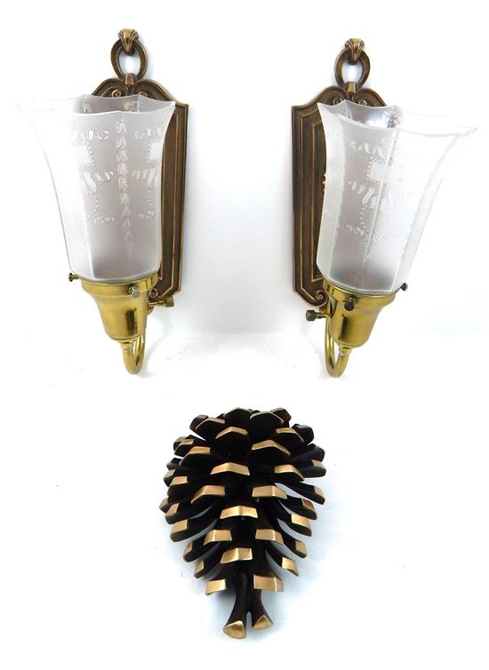 Appraisal: Door knocker and two wall sconces three pieces Colby Smith