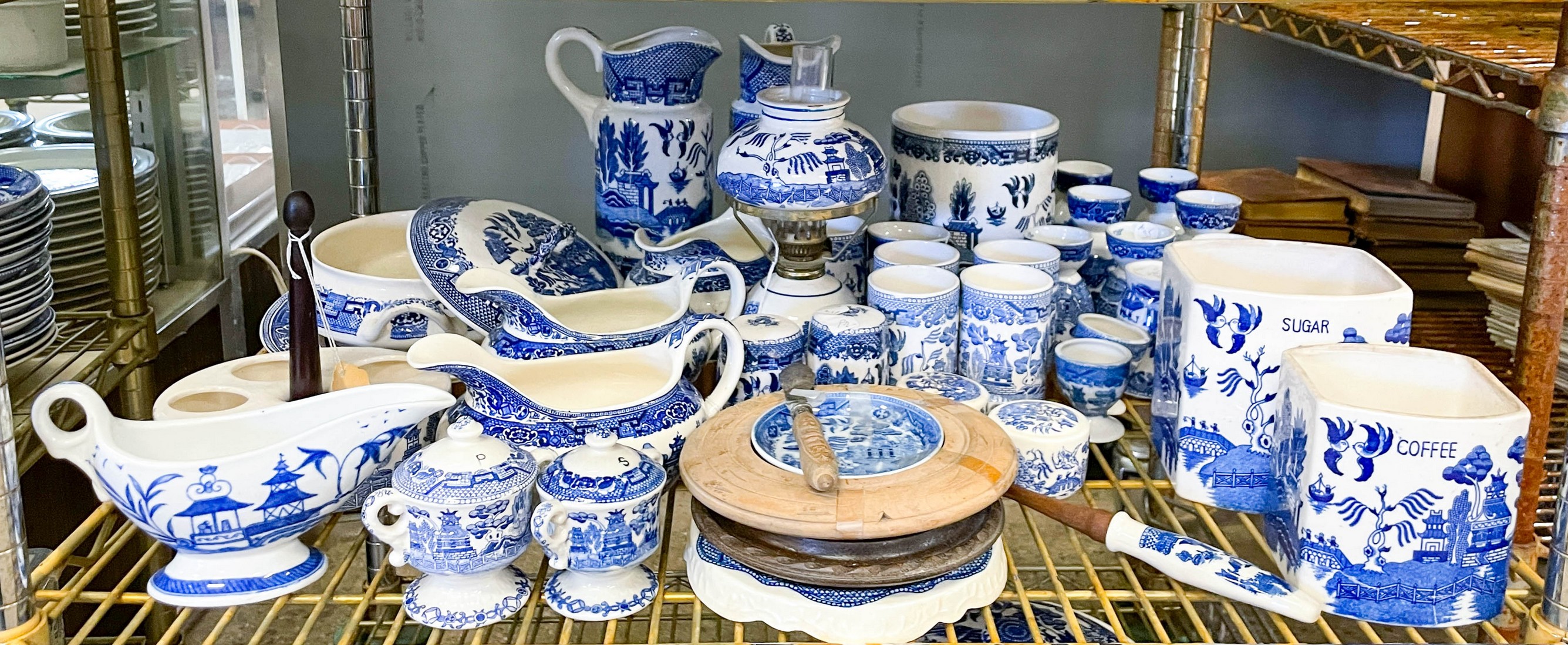 Appraisal: Pcs Blue WIllow porcelain including pitchers oil lamp salt pepper