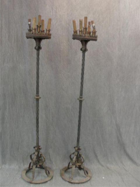 Appraisal: Pair of th Cent Iron Candlebra as Lamps From a