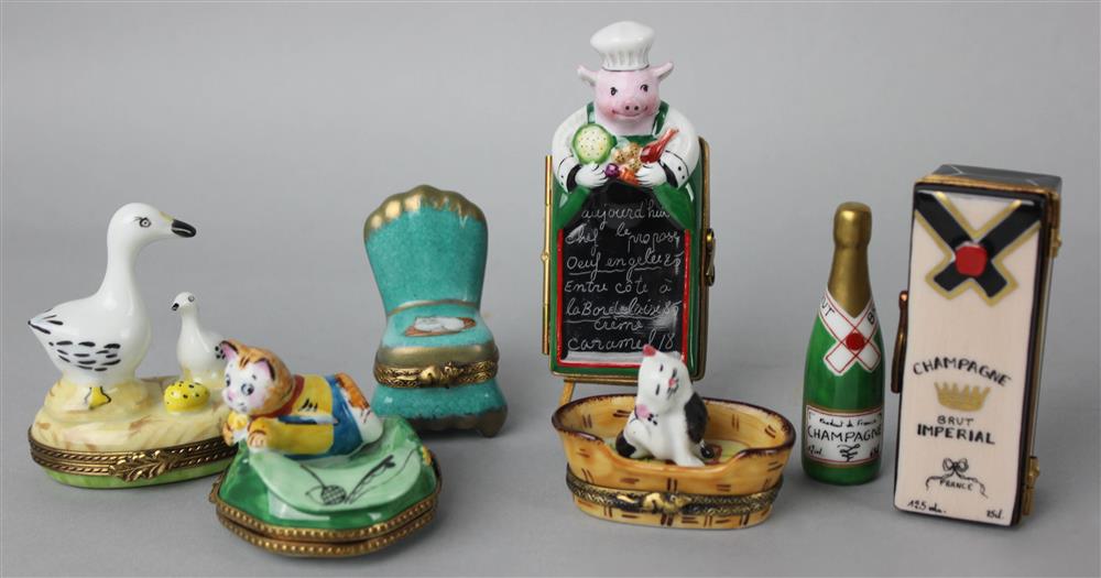 Appraisal: GROUP OF SIX LIMOGES PORCELAIN FIGURAL BOXES various marks including