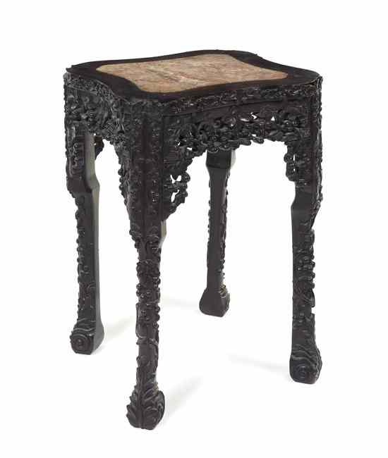 Appraisal: A Chinese Rosewood and Marble Inset Side Table of square