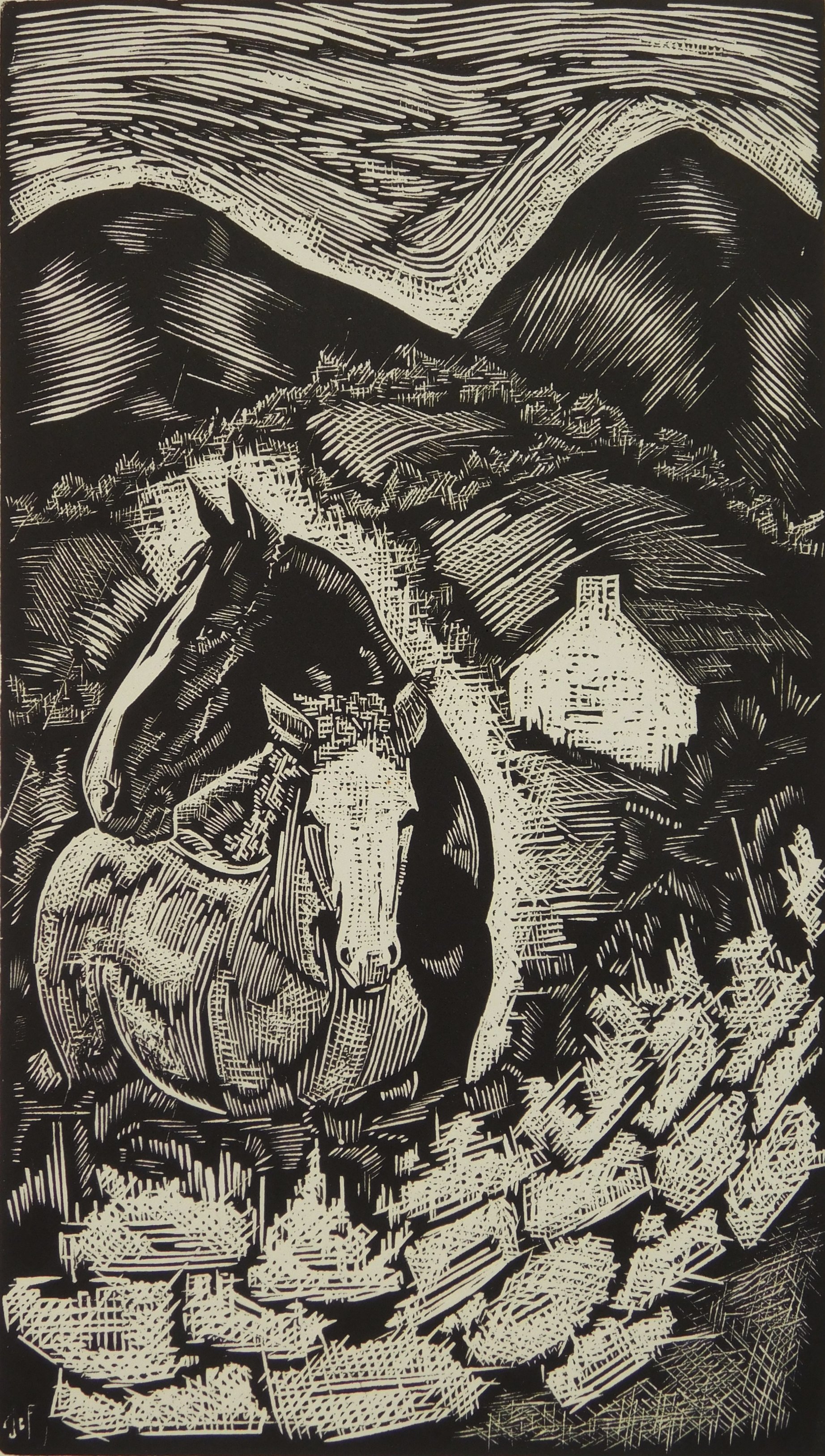 Appraisal: John B Flanagan - ''Horses''- woodcut signed and numbered in