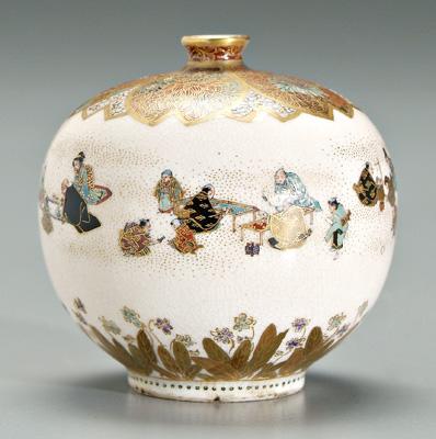 Appraisal: Japanese satsuma vase globular form gilt and polychrome decoration craftsmen