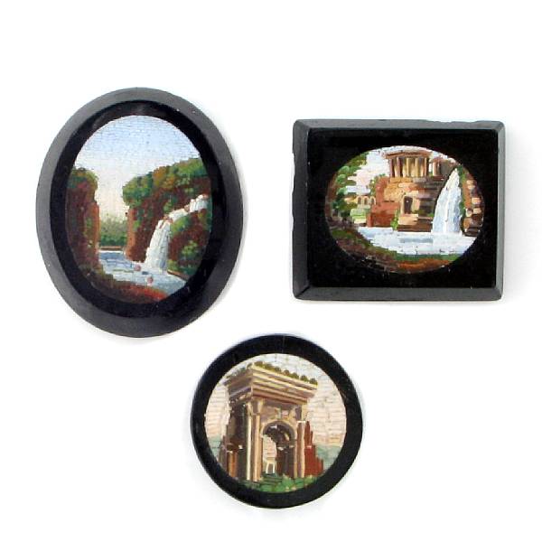 Appraisal: A collection of three micro-mosaics one oval one round and