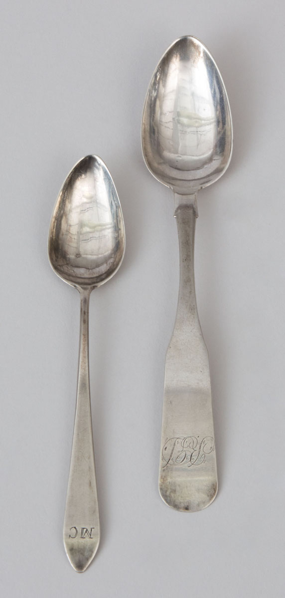 Appraisal: TWO AMERICAN COIN SILVER DESSERT SPOONS The first with maker's