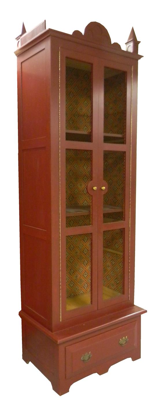 Appraisal: th C tall cabinet pine red painted finish two long