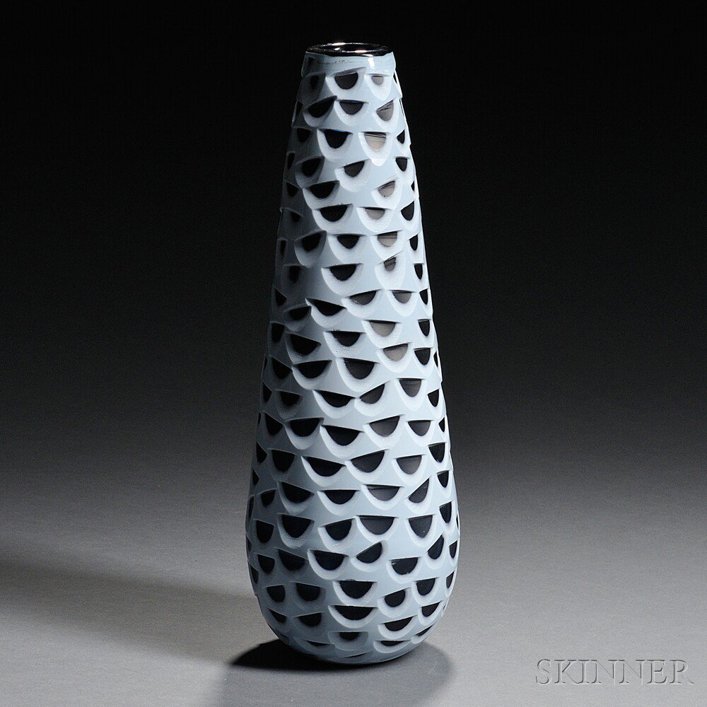 Appraisal: Venini Vase Italy Flaring cylindrical form in white overlay cut