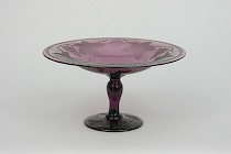 Appraisal: Etched Purple Glass Compote ca early th Century Broad open