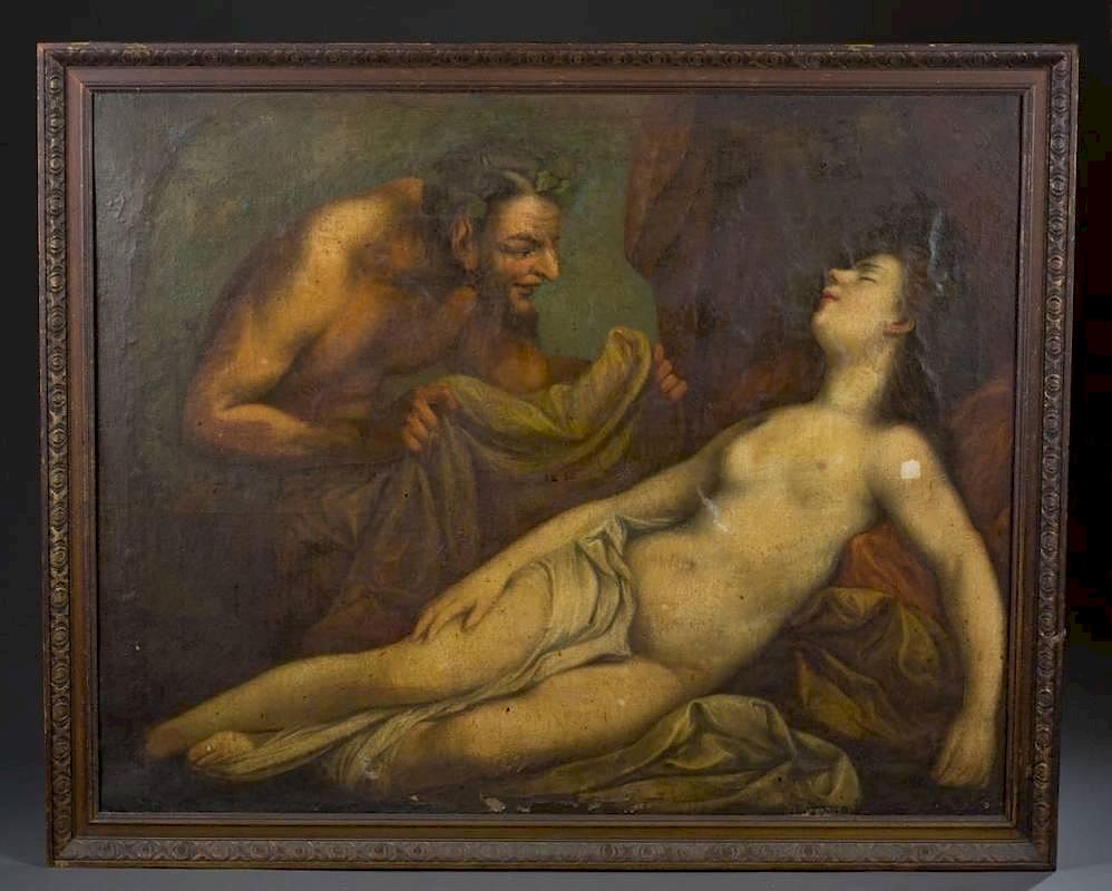 Appraisal: Painting of Pan and Venus o c A painting of