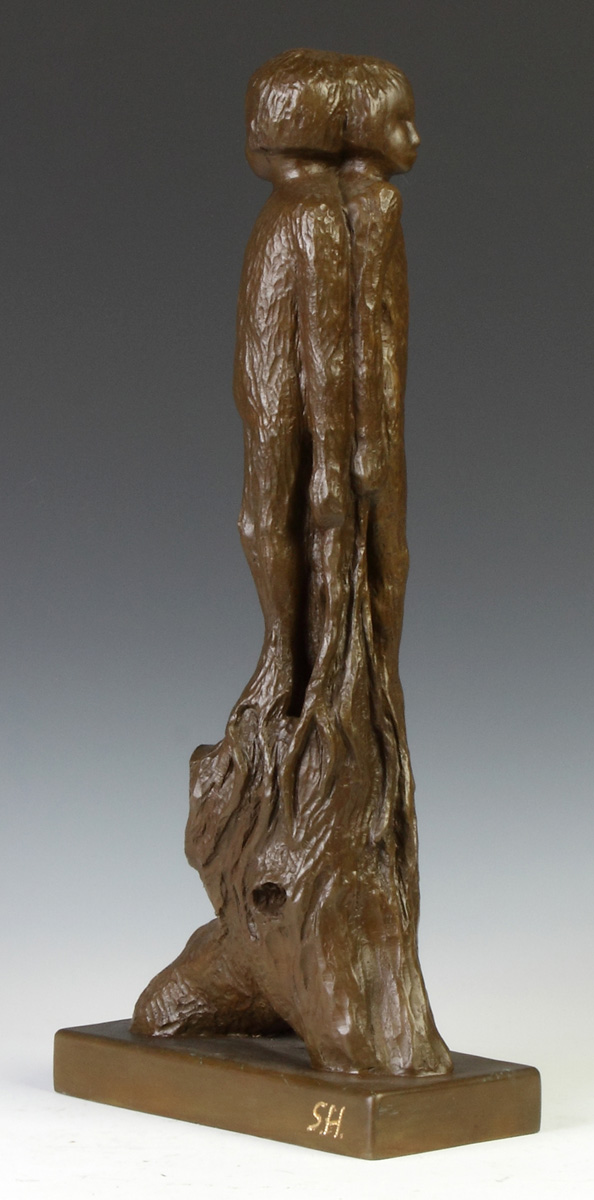 Appraisal: Modern Bronze Sculpture of Two Girls w Tree Form Base