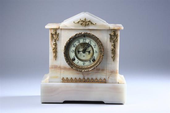 Appraisal: ANSONIA ONYX TEMPLE-FORM MANTLE CLOCK Circa - in x in