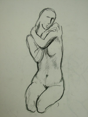 Appraisal: Barbara Dorf b - Seated female nude black crayon signed