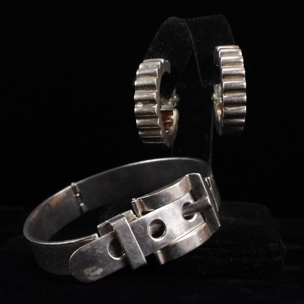 Appraisal: Taxco Mexico Sterling Silver Modernist belt buckle hinged bracelet and