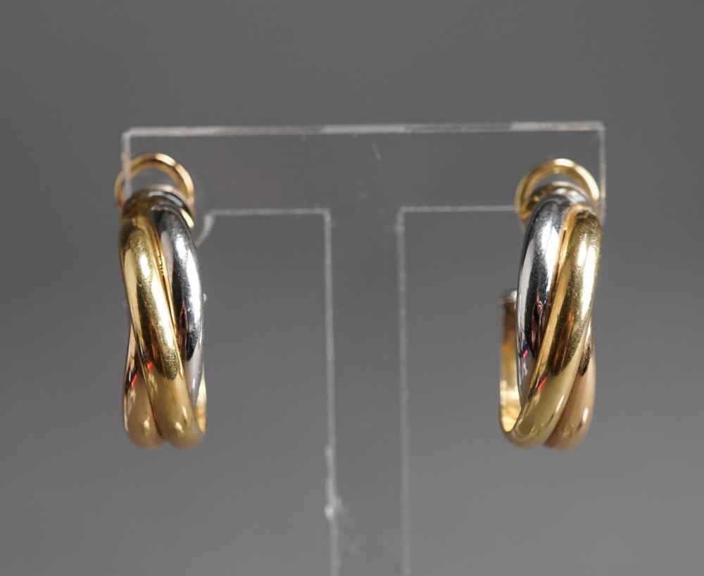 Appraisal: PAIR OF CARTIER -KARAT BI-COLOR GOLD HOOP CLIP BACK EARRINGS