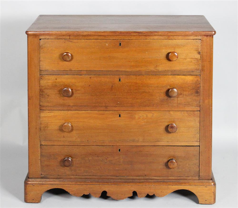 Appraisal: COTTAGE STYLE WALNUT CHEST OF DRAWERS having a flat top