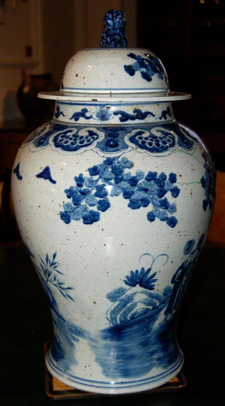 Appraisal: CHINESE BLUE PAINTED BALUSTER VASE AND COVER LATE TH CENTURY