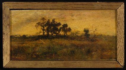 Appraisal: AMERICAN SCHOOL LANDSCAPE IN GOLDEN LIGHT Oil on wood panel