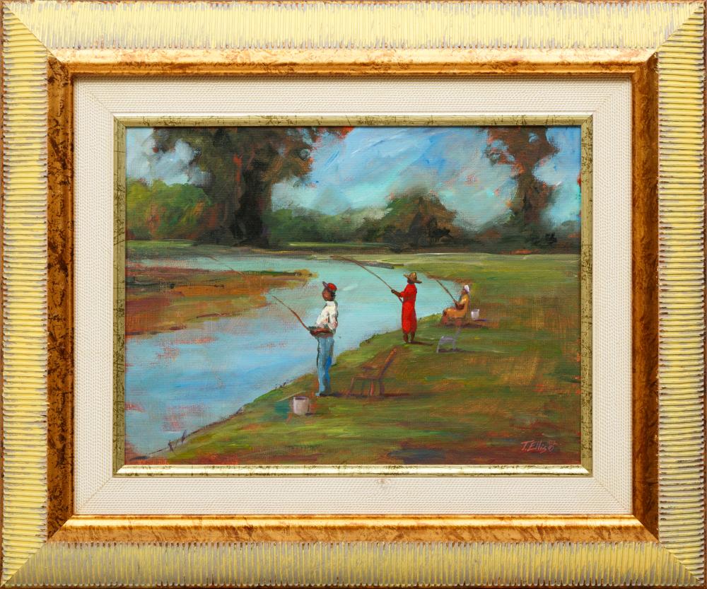 Appraisal: Ted Ellis American Louisiana b Fishing in the Creek acrylic