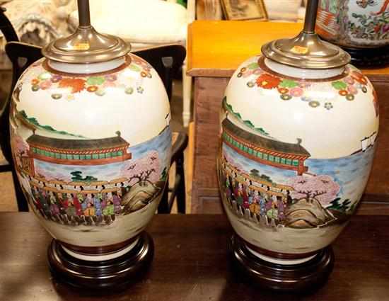 Appraisal: Pair of Japanese Kutani vases mounted as lamps Estimate -