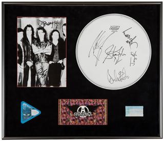 Appraisal: Aerosmith Autographed Concert Memorabilia Display A shadowbox display including memorabilia