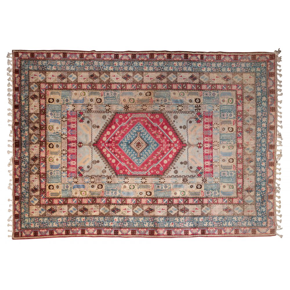 Appraisal: MOROCCAN WOOL RUGRoom size handwoven rug having an abstract geometric