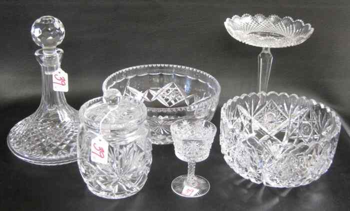 Appraisal: SIX ASSORTED CUT GLASS TABLEWARE bowls the larger with Stuart