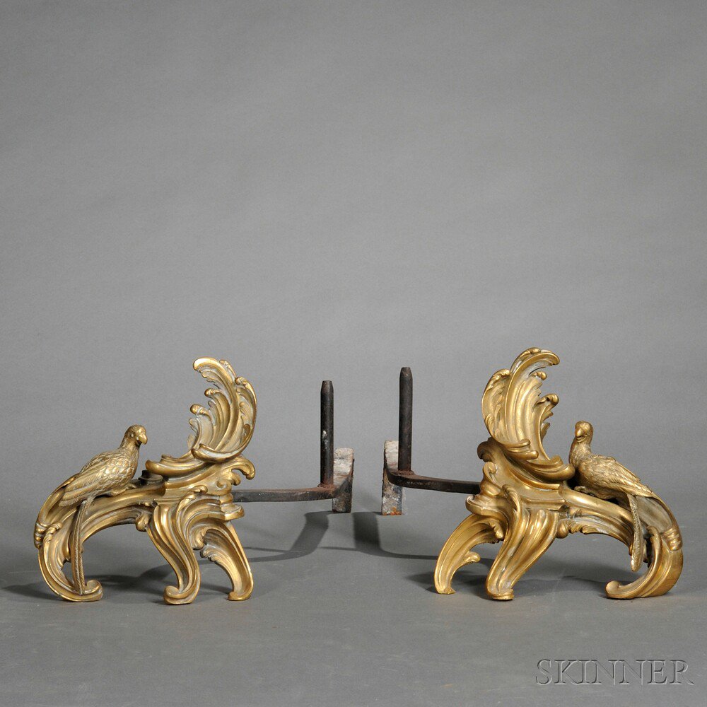 Appraisal: Pair of Rococo-style Gilt-bronze and Wrought Iron Andirons th century