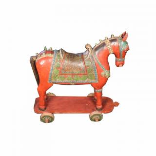 Appraisal: Antique Chinese Polychrome Child's Horse Antique Chinese Carved Polychrome Child's