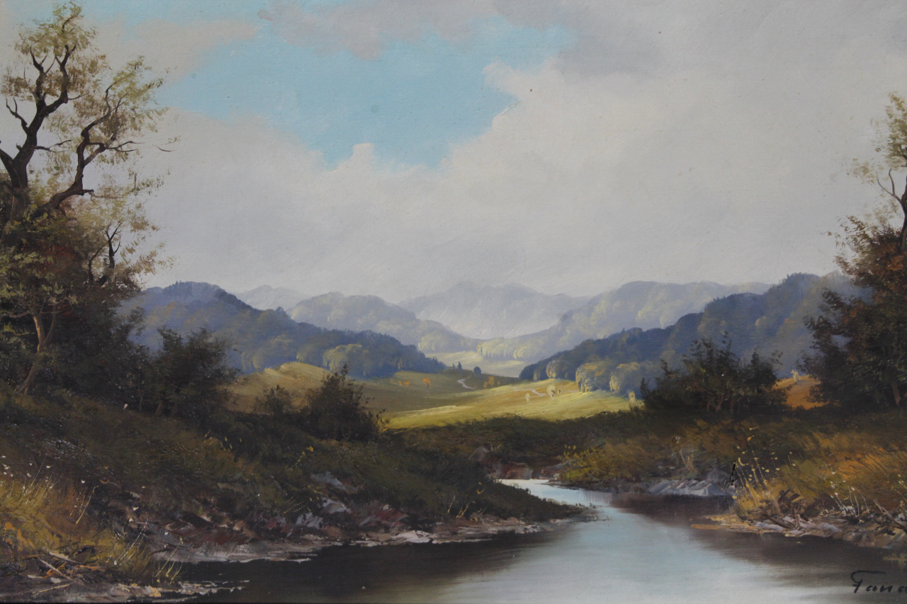 Appraisal: Tandeul thC School River landscape on a summer's day oil