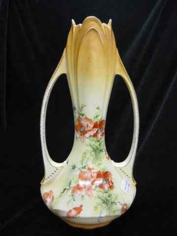 Appraisal: Victorian Handpainted Vase Art Nouveau style handles puppy decor ''