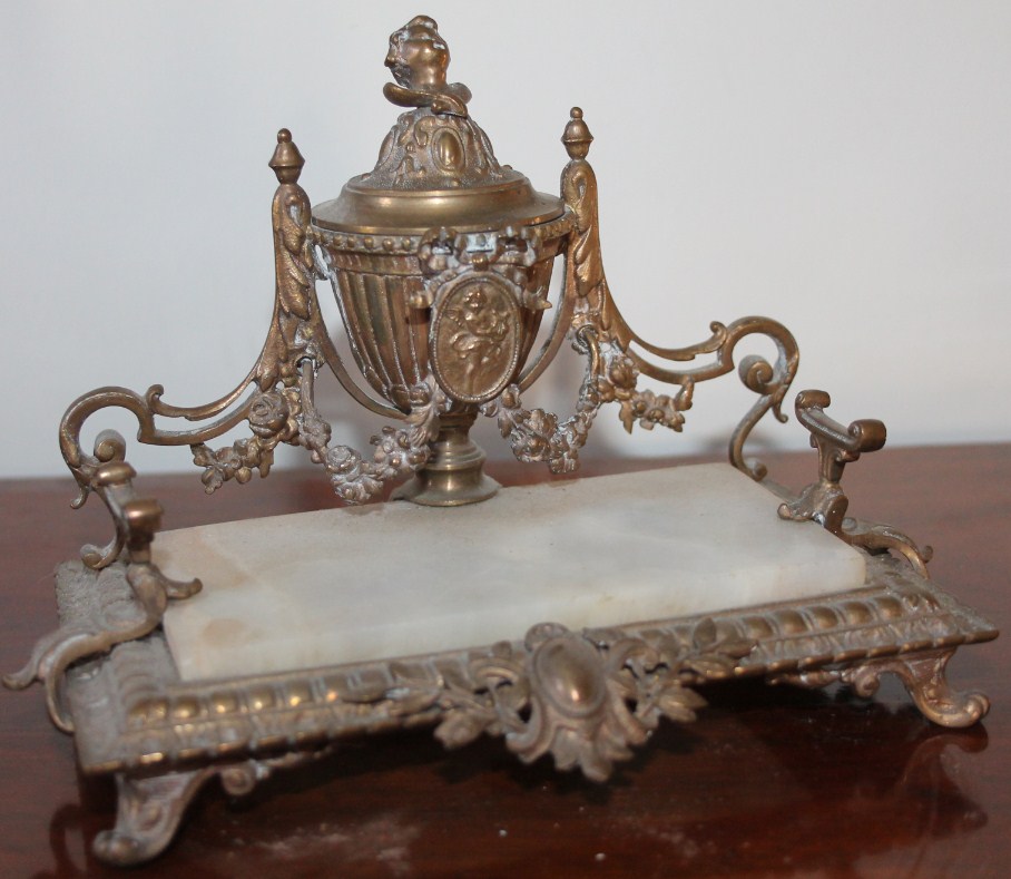 Appraisal: A thC French brass and marble inkstand