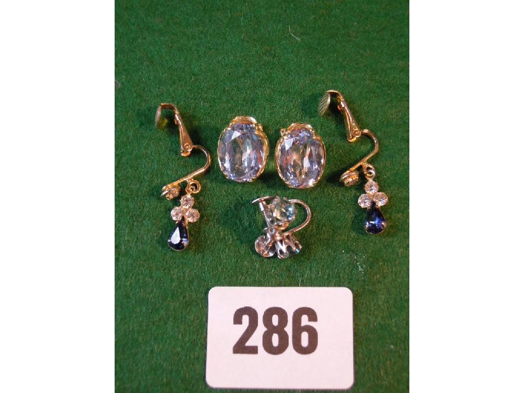 Appraisal: Three pairs of ear clips including a pair of zircon