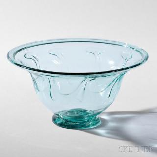 Appraisal: Early Aqua Blown Glass Bowl early th century folded flared