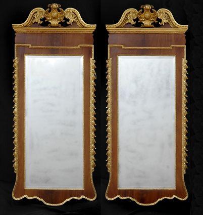 Appraisal: PAIR OF GEORGE II-STYLE MAHOGANY AND PARCEL GILT MIRRORS Each