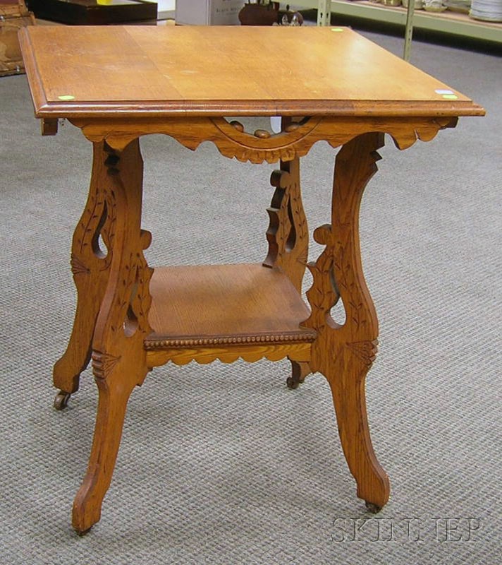 Appraisal: Late Victorian Square Carved Oak Occasional Table