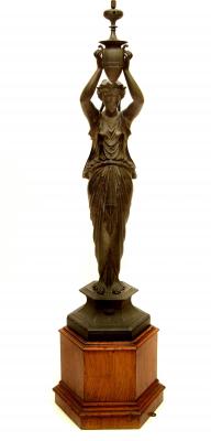 Appraisal: A VICTORIAN SPELTER LAMP modelled as a classical nymph in