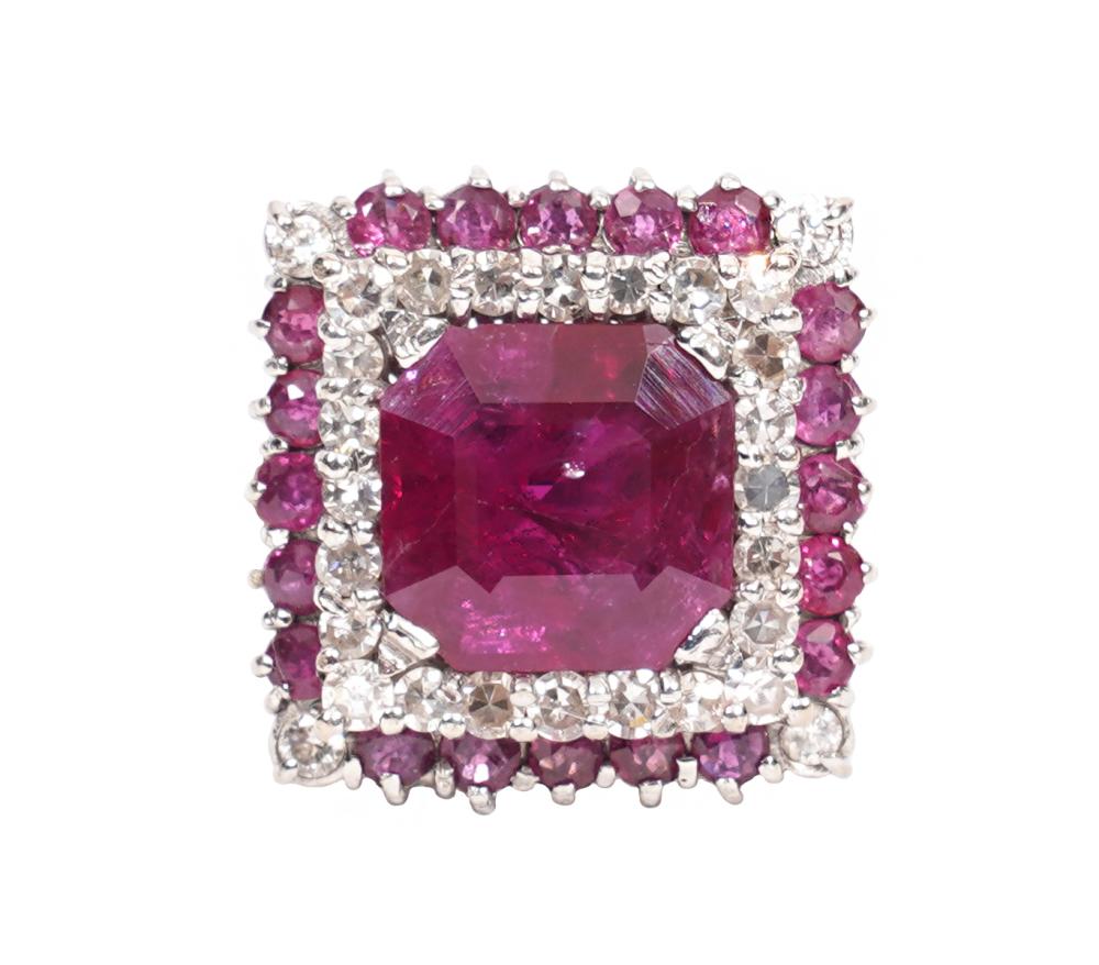 Appraisal: RUBY DIAMOND K WG ART DECO RINGRuby and diamond K