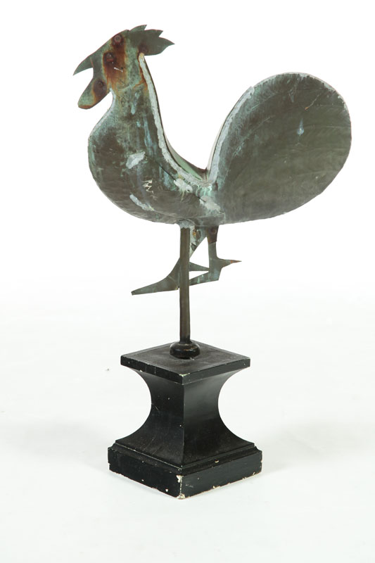 Appraisal: WEATHERVANE American mid th century copper Full-bodied rooster with verdigris