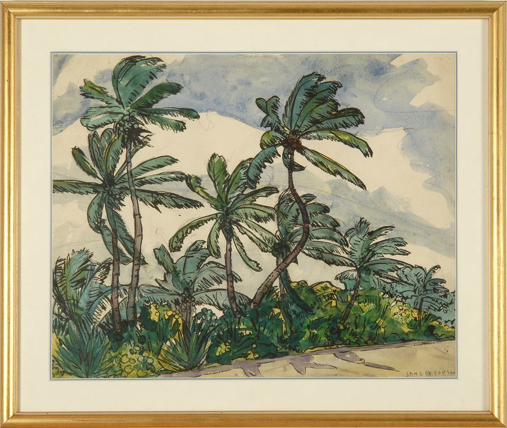 Appraisal: JANE PETERSONAmerican - Tropical Vegetation from the Shore Signed lower