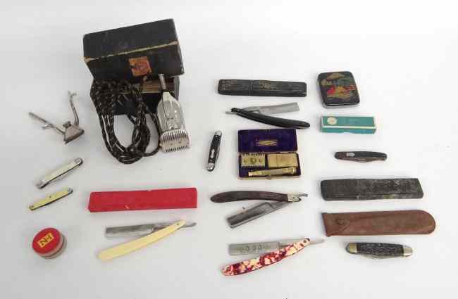 Appraisal: Misc lot including three straight razors cigarette cases pocket knives