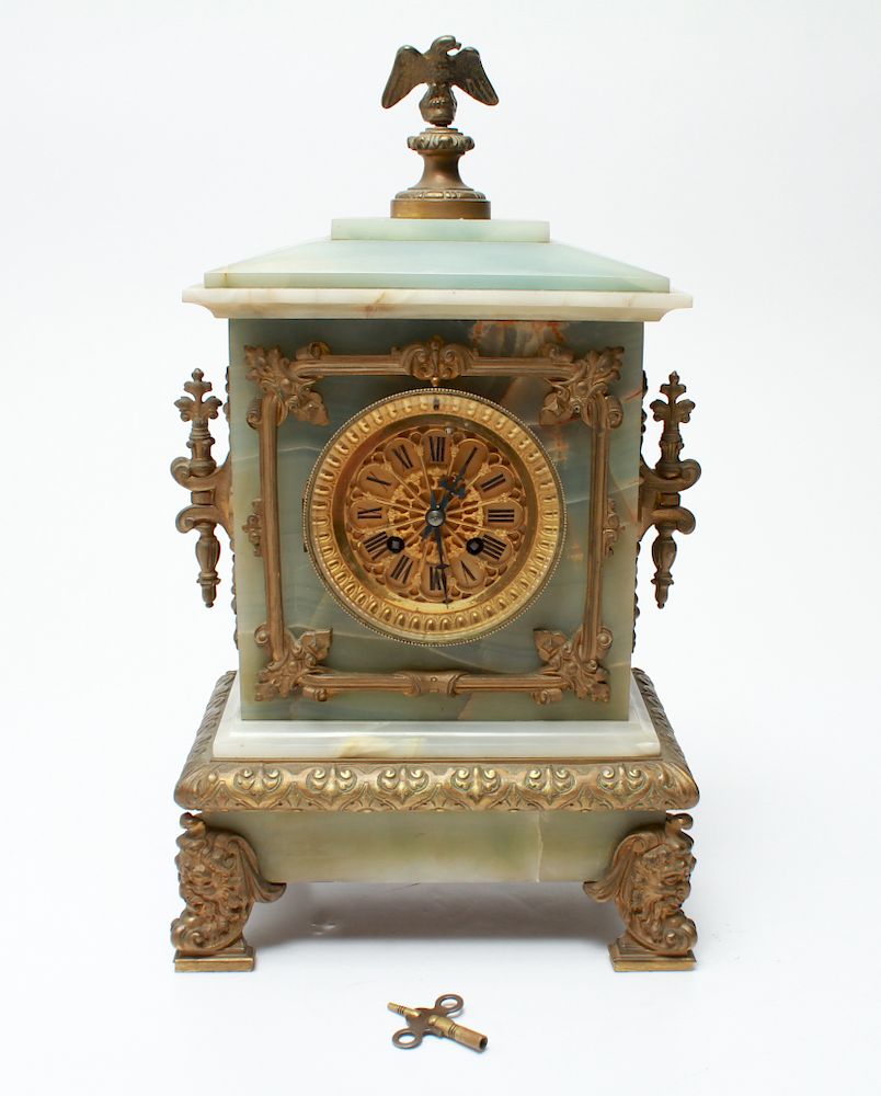 Appraisal: Harris Chafer Onyx Gilt Metal Mantel Clock Harris Chafer Washington