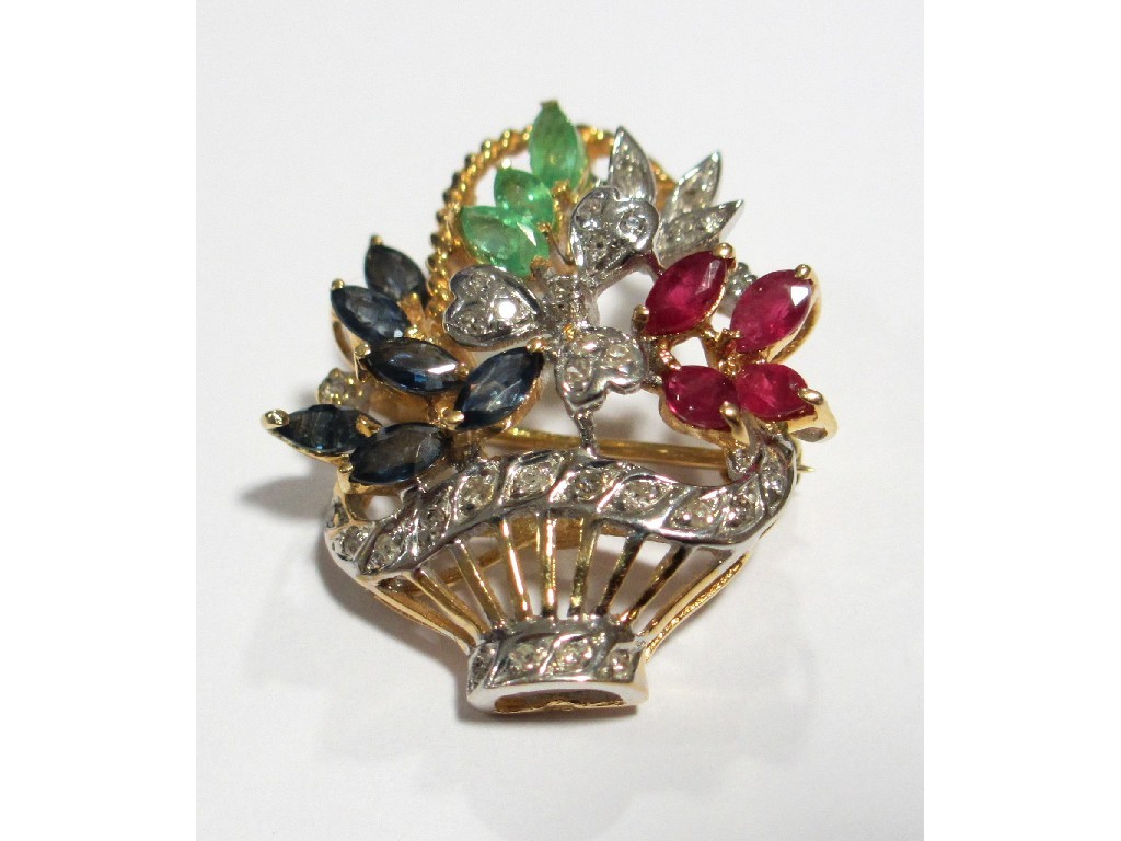 Appraisal: A diamond and multi gem set pendant brooch designed as