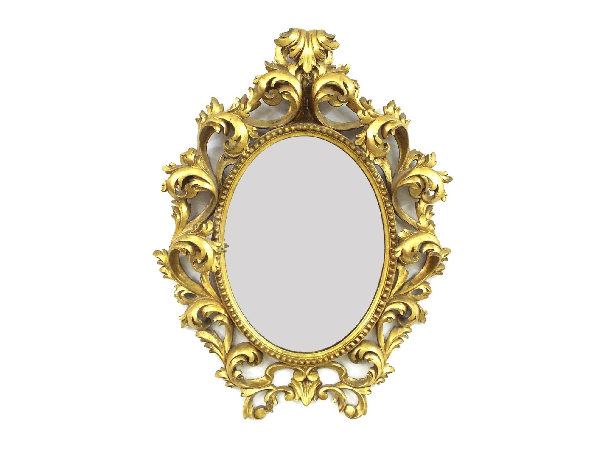 Appraisal: Italian carved giltwood oval wall mirror decorated with scrolled acanthus