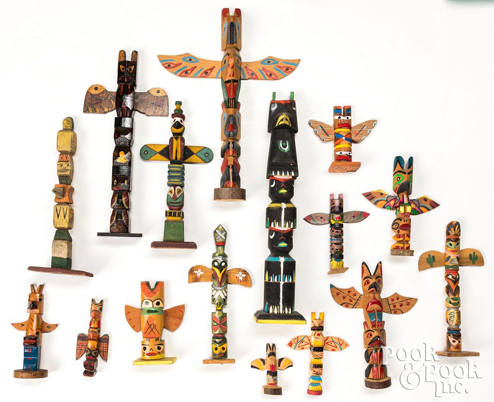 Appraisal: Sixteen Northwest coast Indian totem poles Group of assorted Northwest