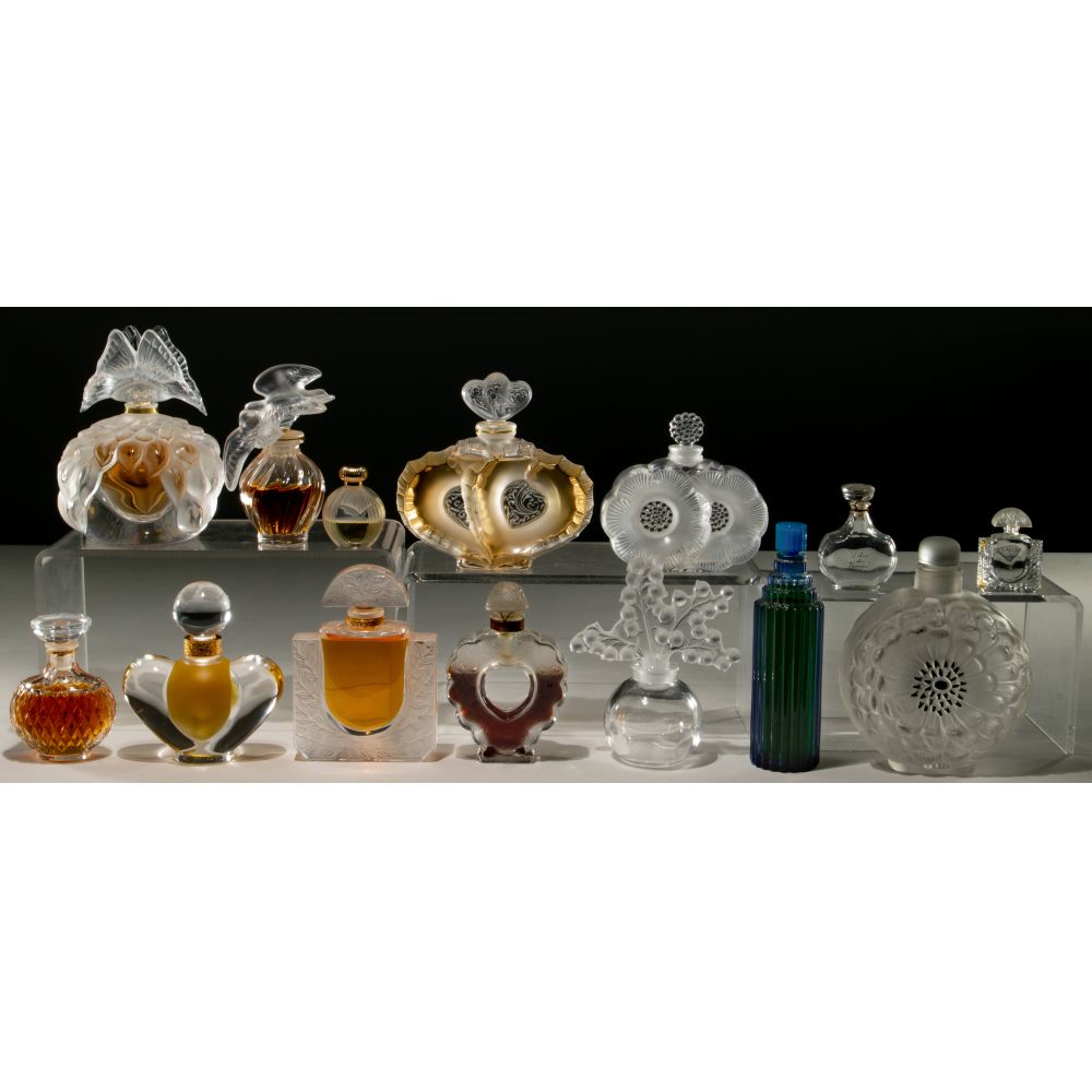 Appraisal: LALIQUE CRYSTAL PERFUME BOTTLE COLLECTION items including Flacon collection Jasmine