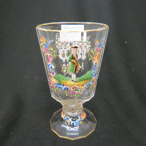 Appraisal: Lobmeyr Enameled Glass Wine pencil cut scene of colonial man